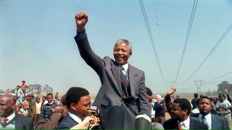 Nelson Mandela addressing a crowd
