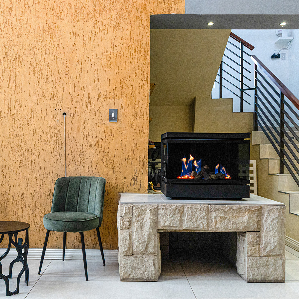 Lounge with fireplace at Soweto Boutique Hotel